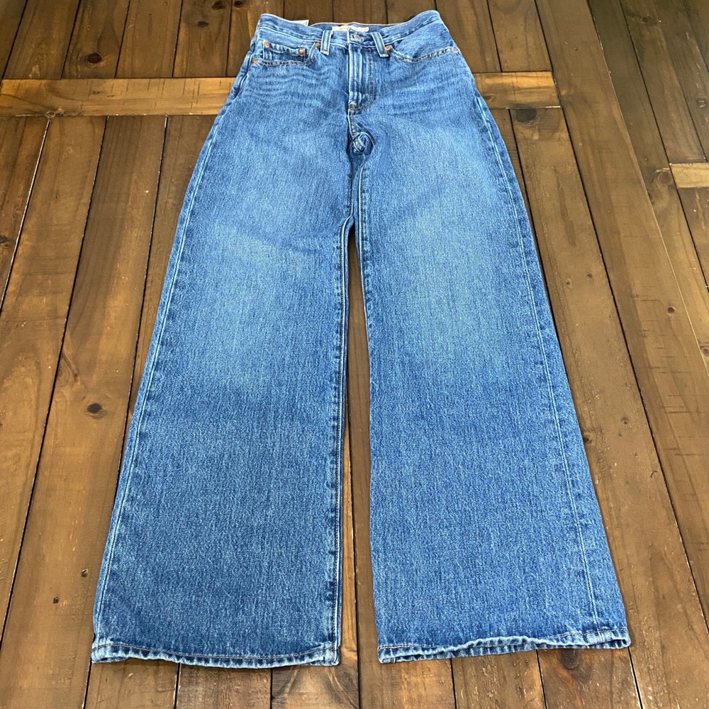 Levis Premium Ribcage Wide Leg Jeans Blue Denim High Rise 24